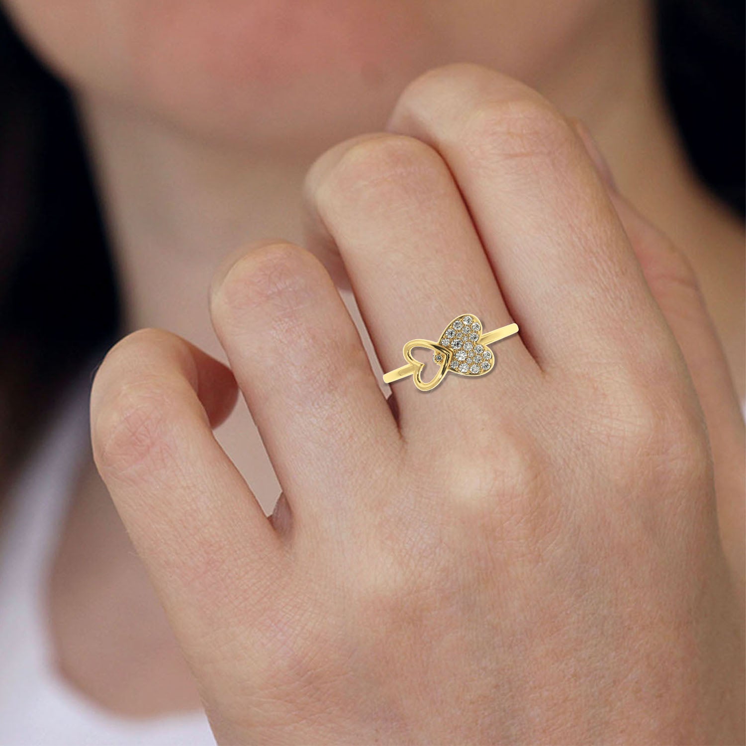 Solitairekart-Double Butterfly Heart Ring 0.23ct Lab Diamond